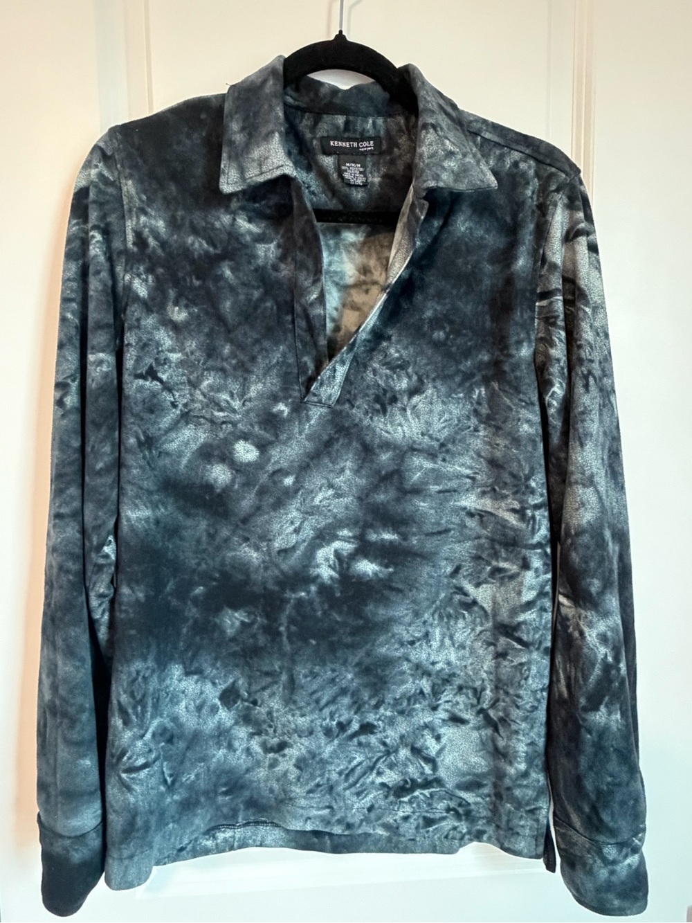 Kenneth Cole Black & Gray Tie-Dye Long Sleeve Polo